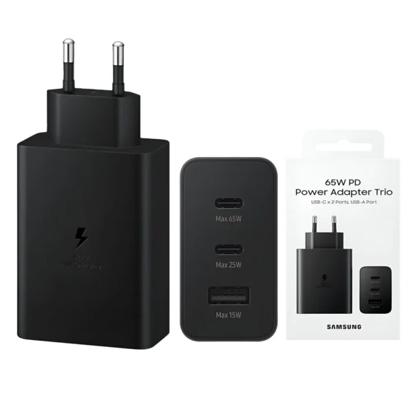 Samsung 65W Android Charger – 3 Pin Trio, 2 Type C, 1 USB-A Port